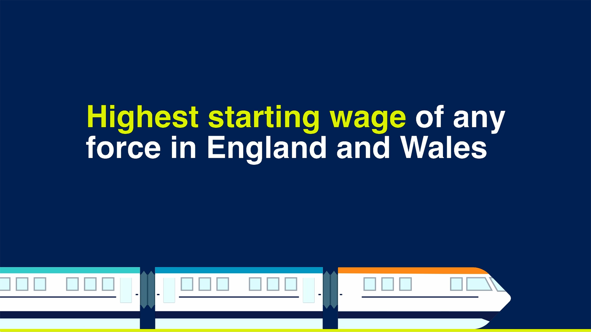 Promotional graphic featuring a train illustration and text highlighting the highest starting wage in England and Wales